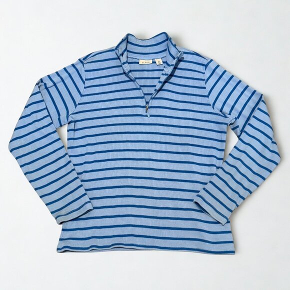 L.L. Bean Tops - L.L. Bean Vintage 100% Cotton Striped Quarter Zip Pullover Knit Sweater Small